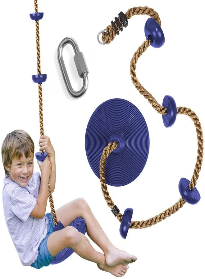 CHARMING TREASURES Tree Swing for Kids - Single Disc Seat Outdoor & Rainbow Climbing Rope with Platforms & Carabiner, Playground Accessories - Blue Color with Disc - Image 1